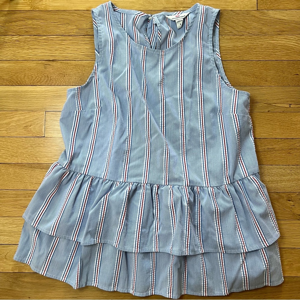 Nautical vineyard vines tiered blouse, striped